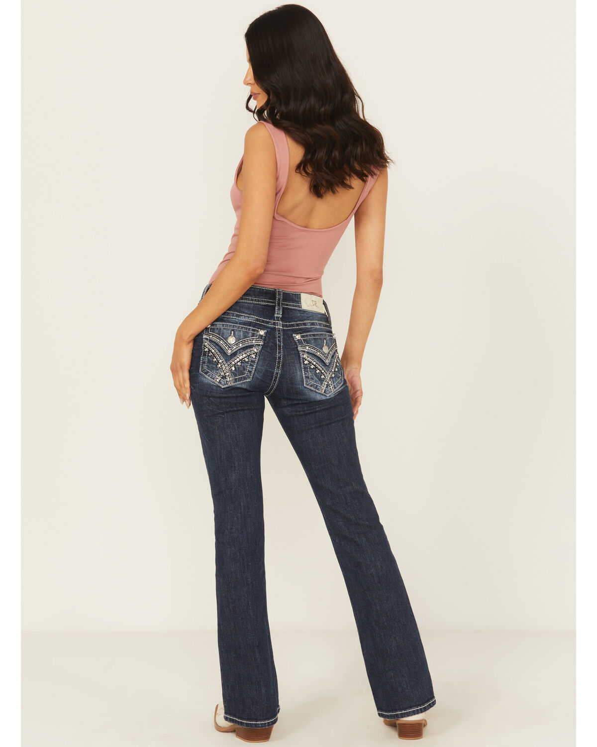Image #1 - Miss Me Women's Dark Wash Mid Rise Bootcut Stretch Denim Jeans, Dark Wash, hi-res