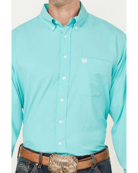 Image #3 - Cinch Men's ARENAFLEX Solid Long Sleeve Button-Down Western Shirt, Turquoise, hi-res