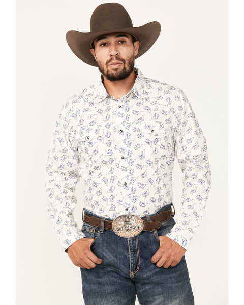 Image #1 - Cody James Men's Axle Floral Print Long Sleeve Snap Western Shirt, Sand, hi-res