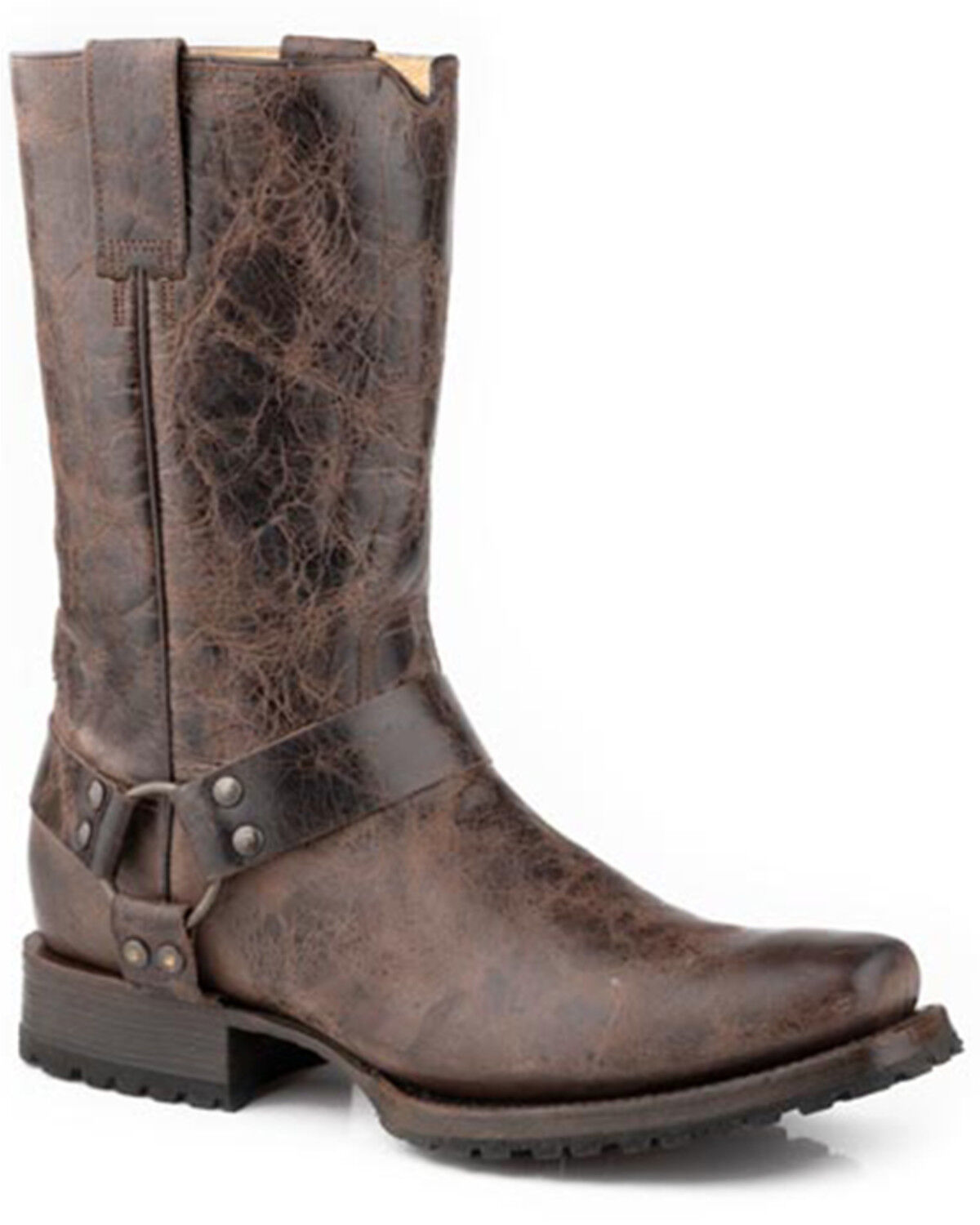 Image #1 - Stetson Men's Heritage Harness Motorcycle Boots - Square Toe, Brown, hi-res