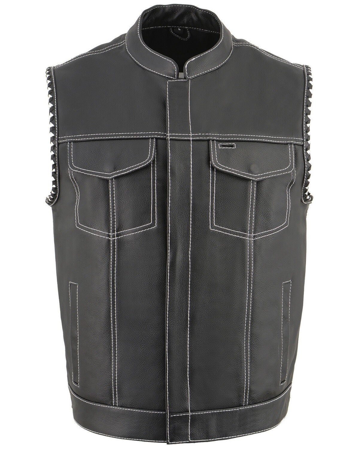 Image #1 - Milwaukee Leather Men's Old Glory Laced Arm Hole Concealed Carry Leather Vest, Black, hi-res