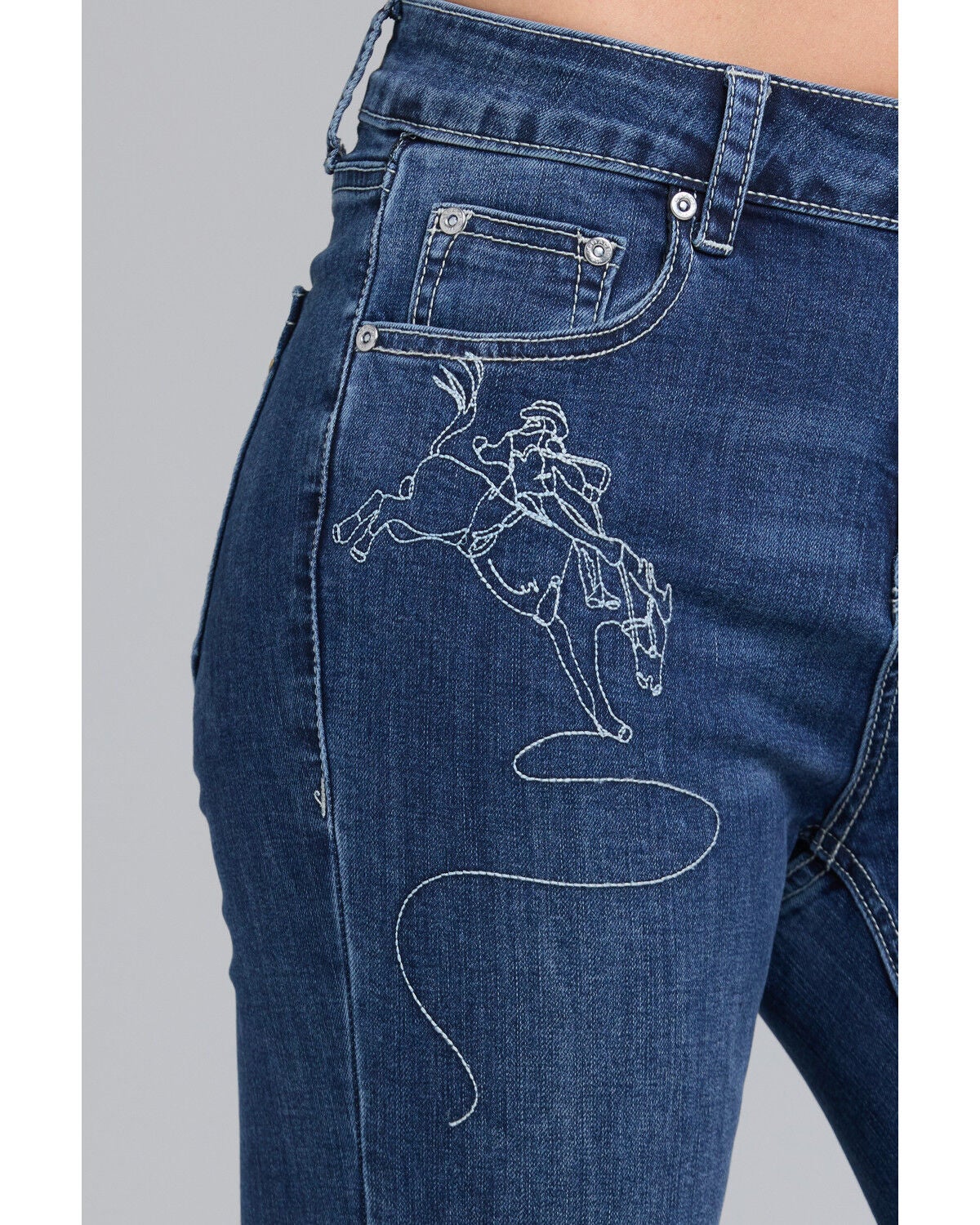 Image #3 - Grace in LA Women's Dark Wash Yeehaw Pocket Flare Stretch Denim Jeans, Dark Wash, hi-res
