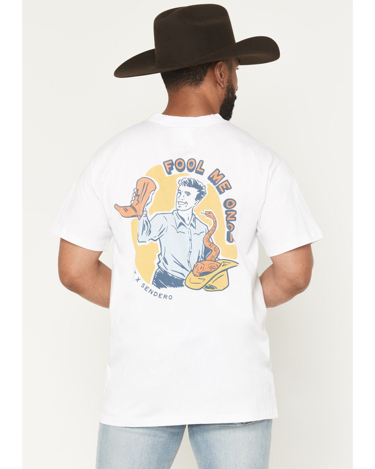 Image #1 - Ariat X Sendero Provisions Men's Fool Me Once Short Sleeve Graphic T-Shirt, White, hi-res