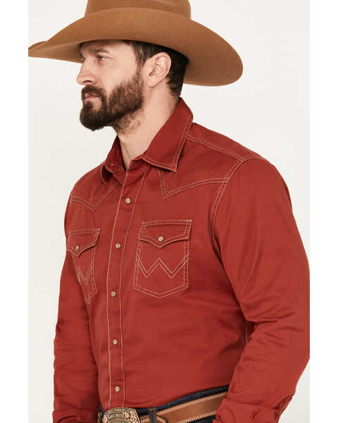 Image #2 - Wrangler Retro Men's Premium Solid Long Sleeve Snap Western Shirt - Tall , Red, hi-res