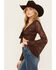 Image #2 - Shyanne Women's Lace Tie Front Bell Sleeve Top, Dark Brown, hi-res