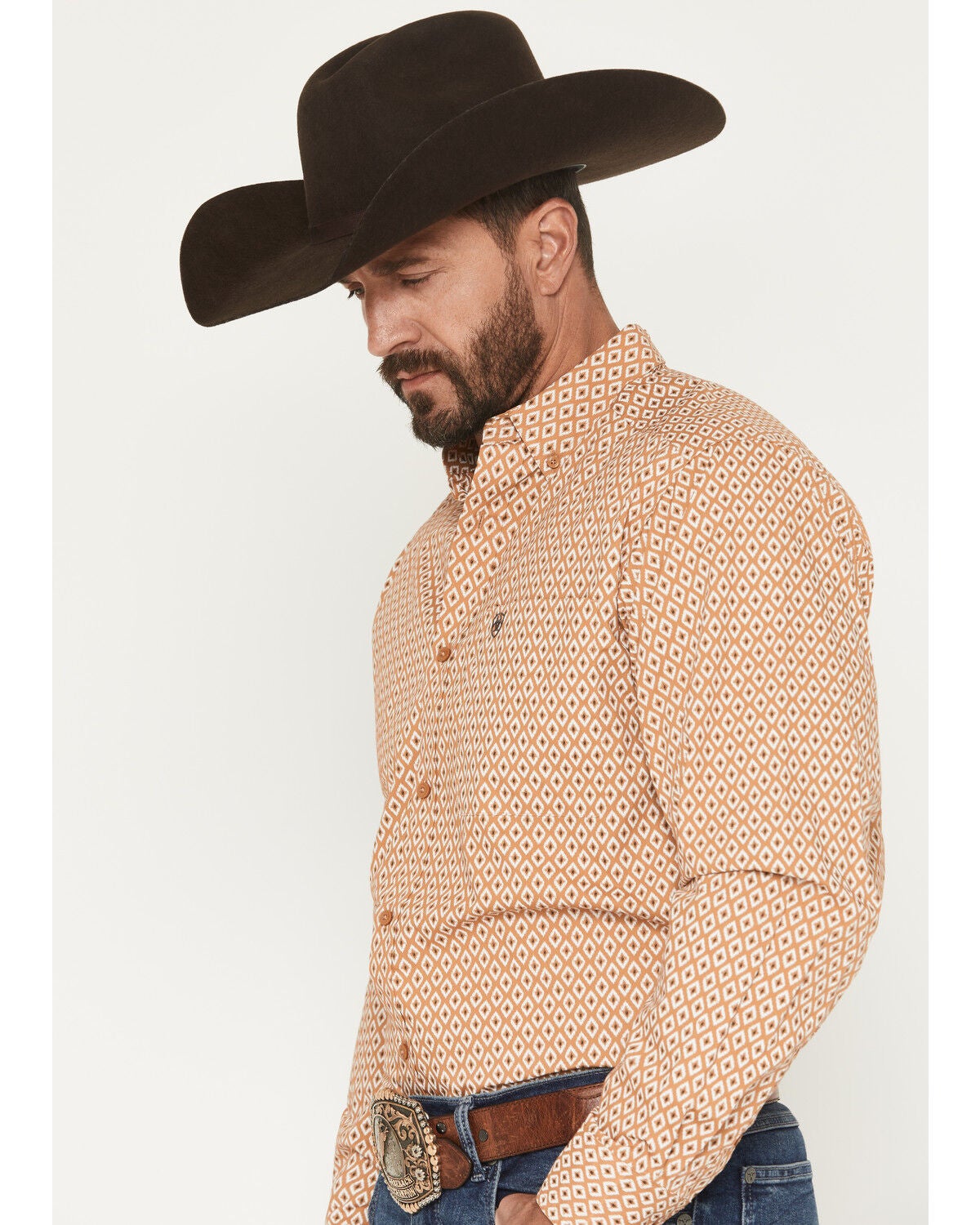 Image #2 - Ariat Men's Burnis Geo Print Long Sleeve Button-Down Western Shirt - Tall, Tan, hi-res