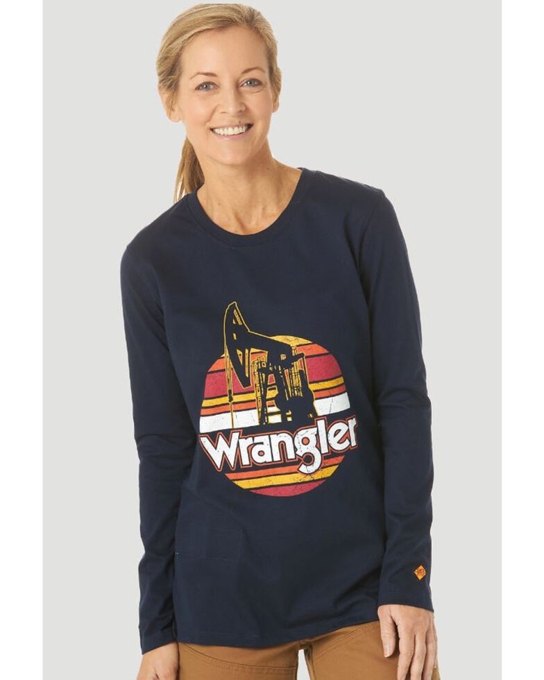 Wrangler FR Women's Oil Rig Graphic Long Sleeve Work T-Shirt , Navy, hi-res
