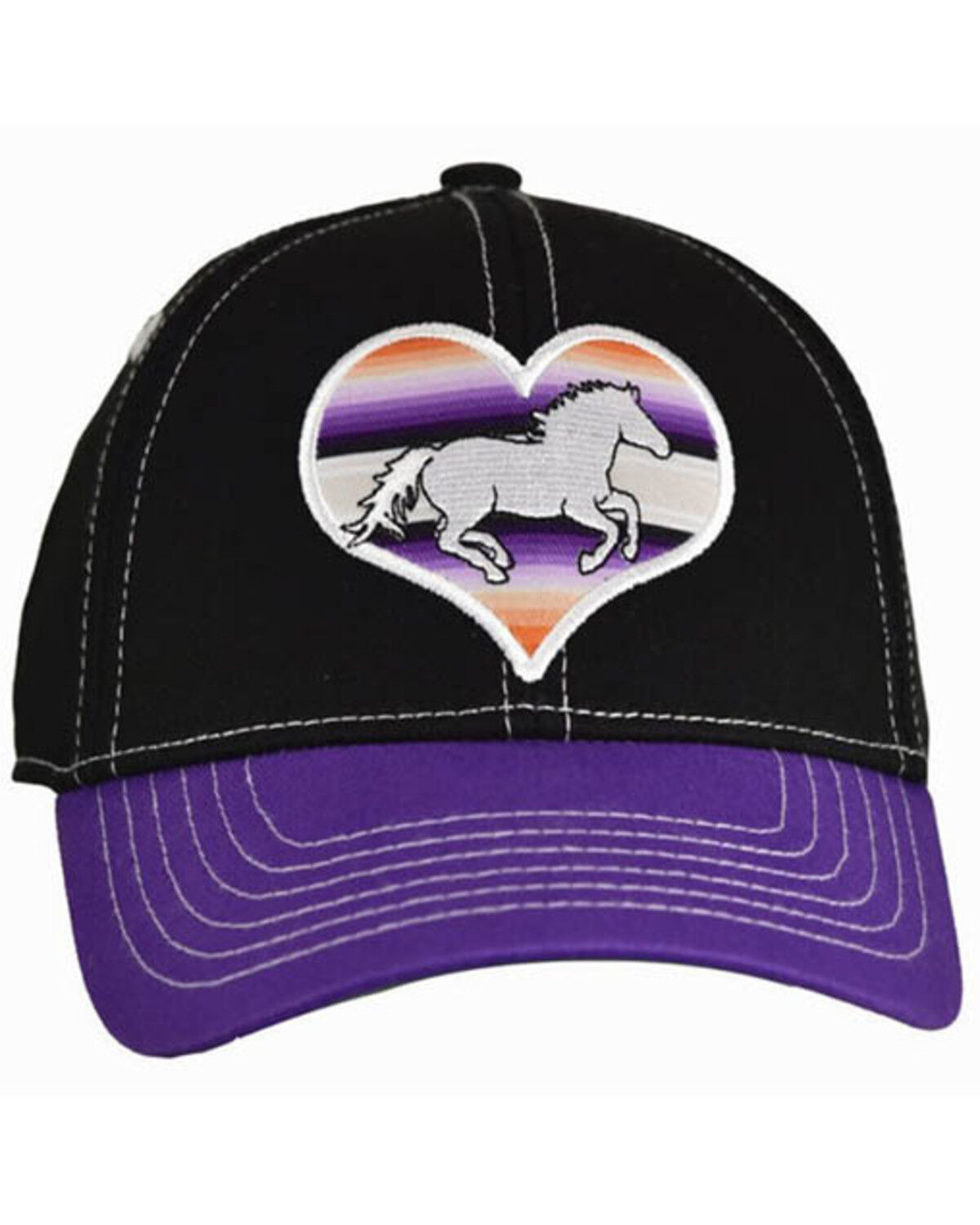 Image #1 - Cowgirl Hardware Girls' Serape Heart Horse Ball Cap, Black, hi-res