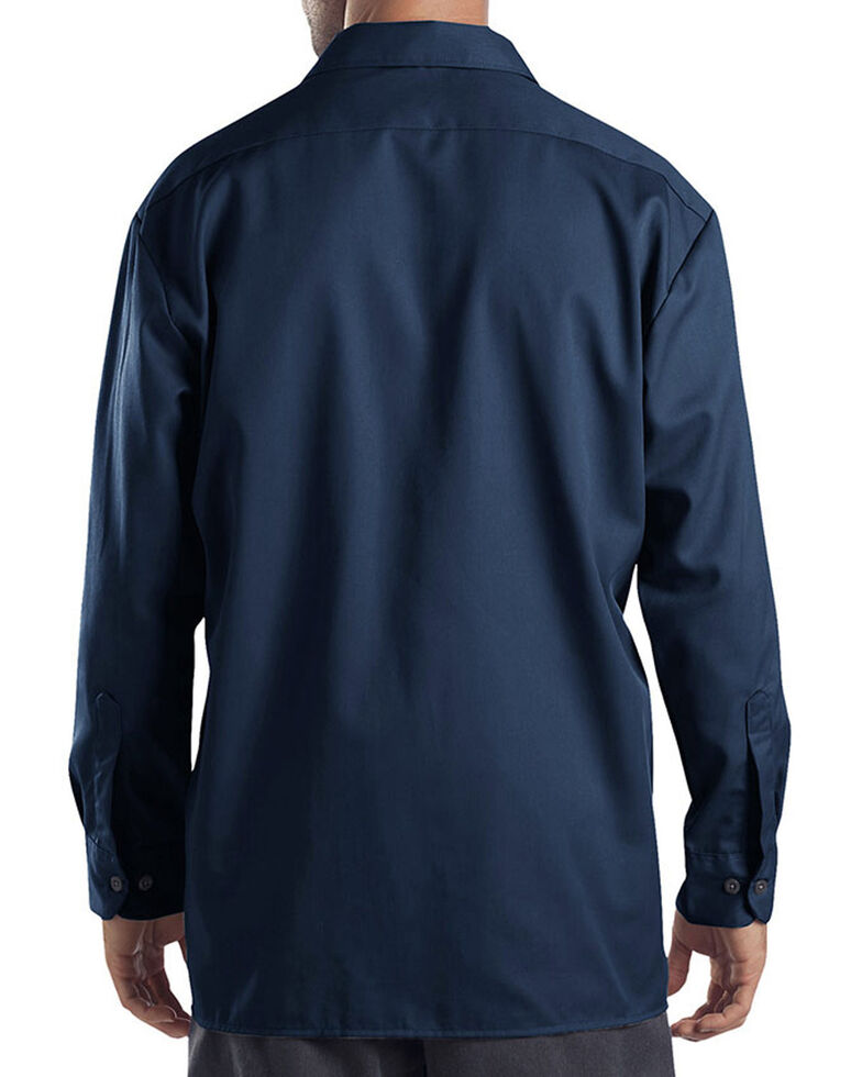 Dickies Men's Solid Twill Long Sleeve Work Shirt - Folded , Navy, hi-res