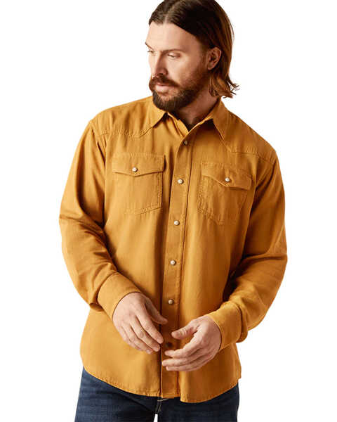 Image #1 - Ariat Men's Jurlington Retro Fit Solid Long Sleeve Snap Western Shirt - Big , Mustard, hi-res