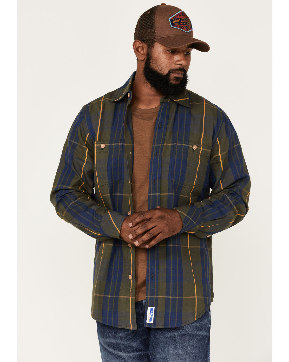 Image #1 - Resistol Men's Longmont Large Plaid Button Down Western Shirt, Olive, hi-res