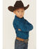 Image #3 - Roper Boys' Southwestern Print Long Sleeve Snap Western Shirt, Blue, hi-res