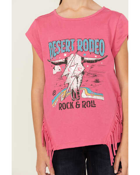 Image #3 - Rock & Roll Denim Girls' Steer Head Fringe Short Sleeve Tee, Pink, hi-res