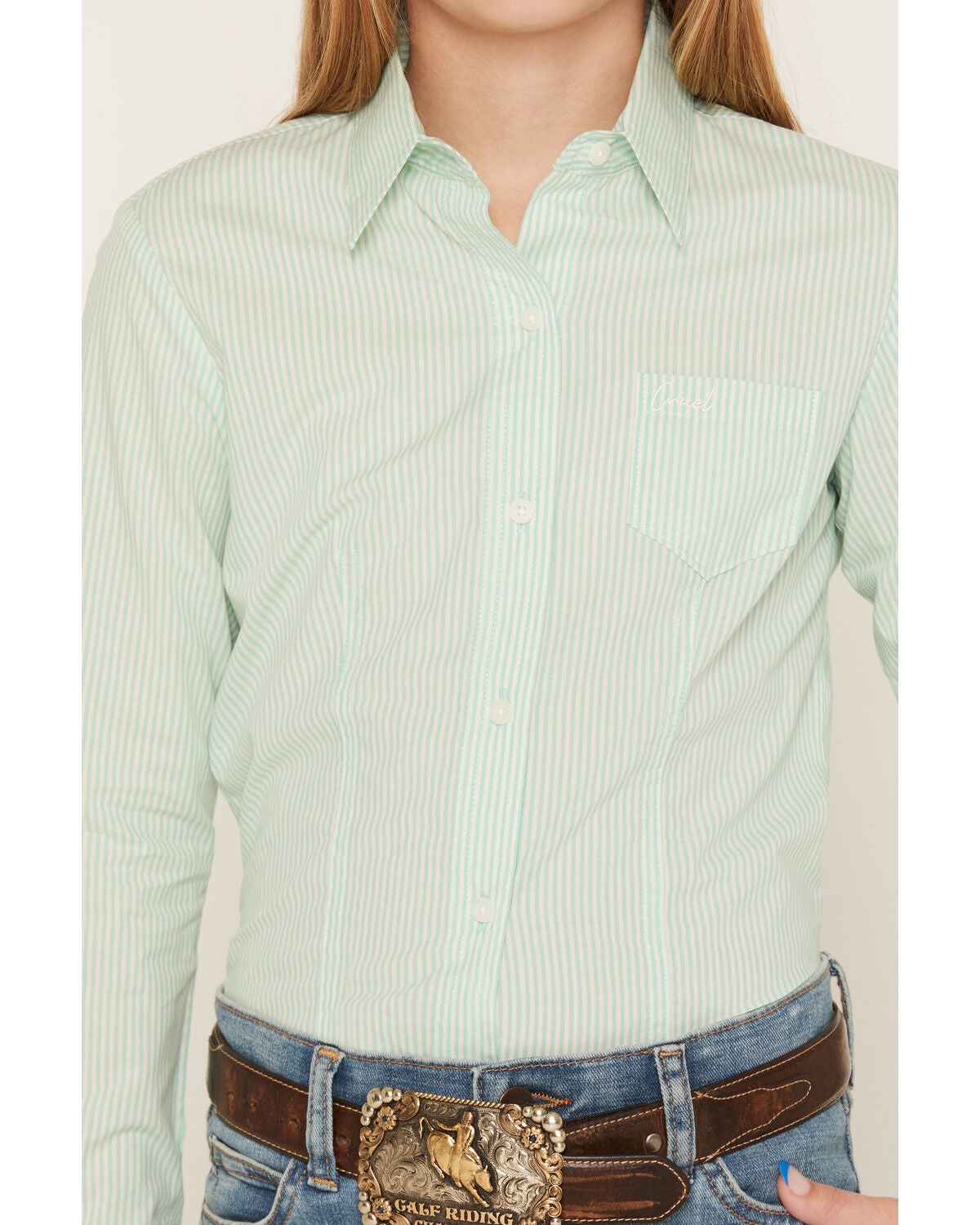 Image #3 - Cruel Girl Girls' Striped Print Long Sleeve Button-Down Western Shirt, Turquoise, hi-res