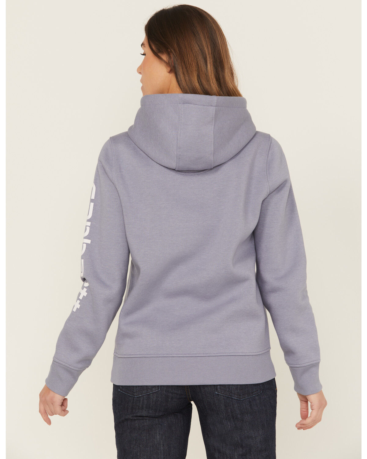Image #4 - Carhartt Women's Relaxed Fit Midweight Logo Sleeve Graphic Hoodie, Lavender, hi-res