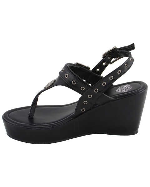 Image #4 - Milwaukee Leather Women's Buckle Strap Wedge Sandals, Black, hi-res