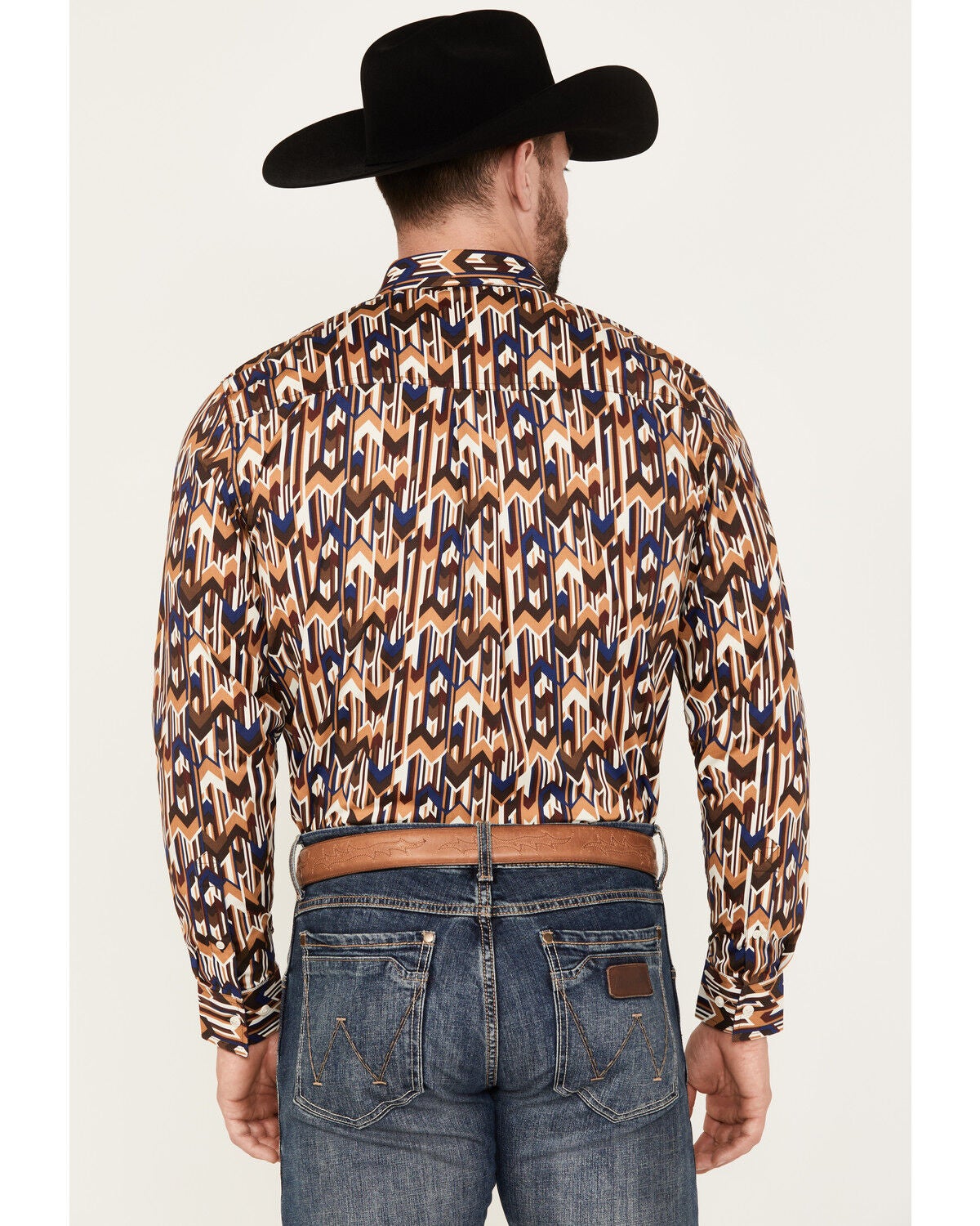 Image #4 - RANK 45&reg; Men's Lockwood Geo Striped Print Long Sleeve Button-Down Stretch Western Shirt, Lt Brown, hi-res