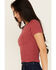 Image #2 - Evergreen Women's Cable Rib Short Sleeve Top, Burgundy, hi-res
