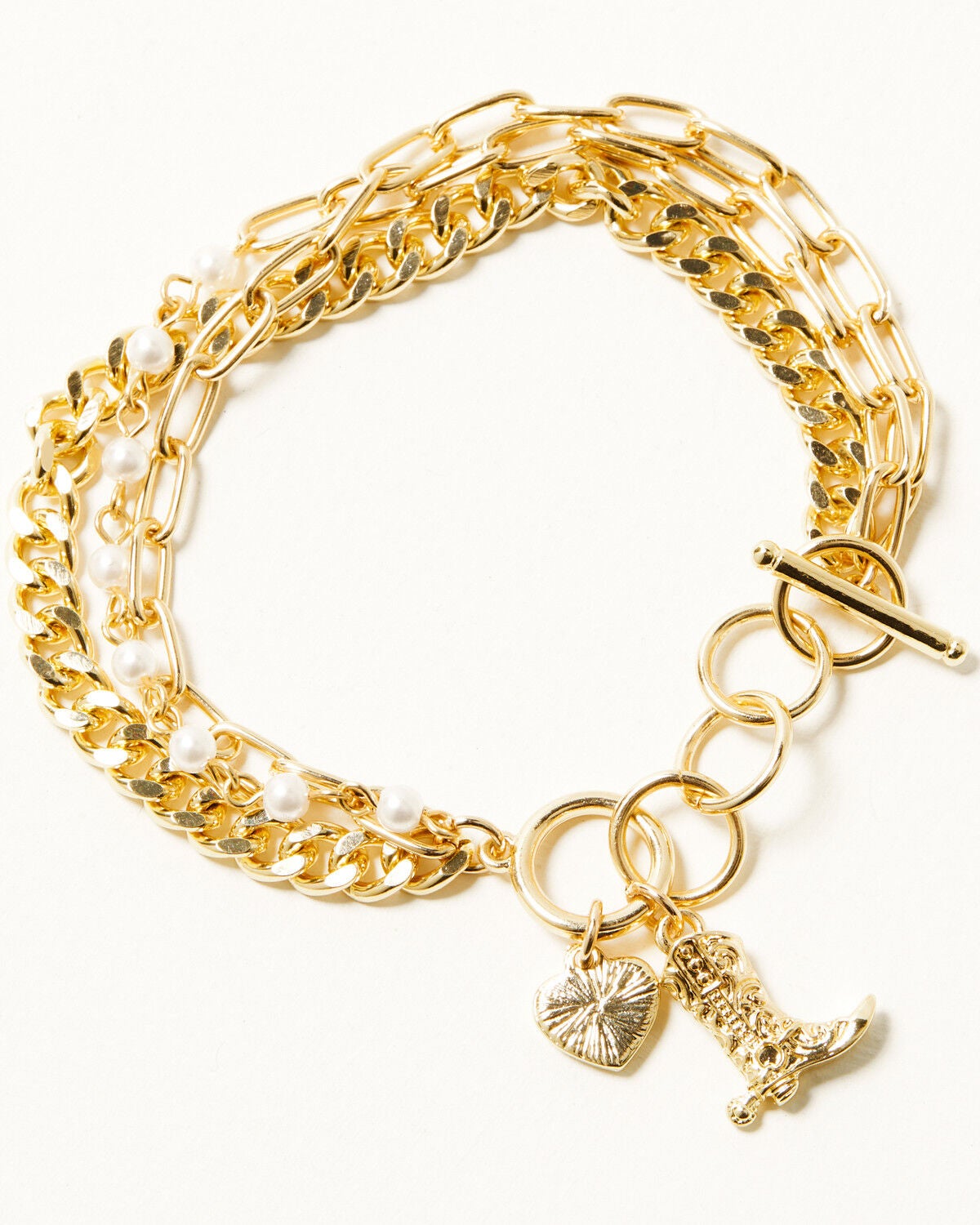 Shyanne Women's 14K Gold Chain and Pearl Boot Charm Bracelet, Gold, hi-res