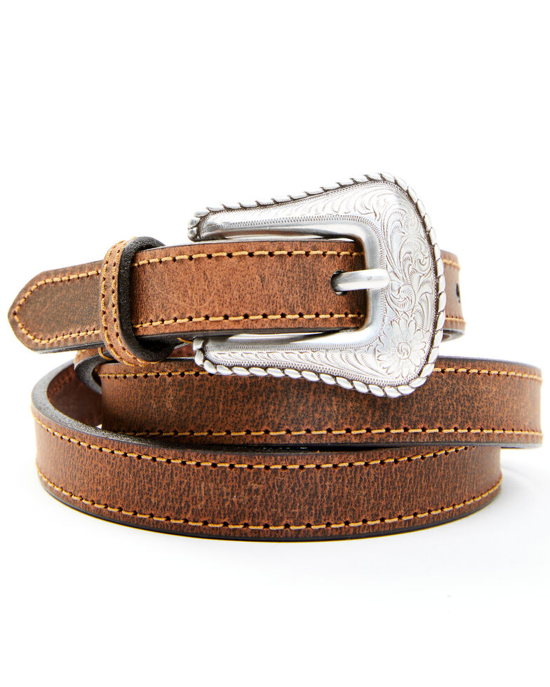 Shyanne Women's Daisy Brown Skinny Leather Belt, Brown, hi-res