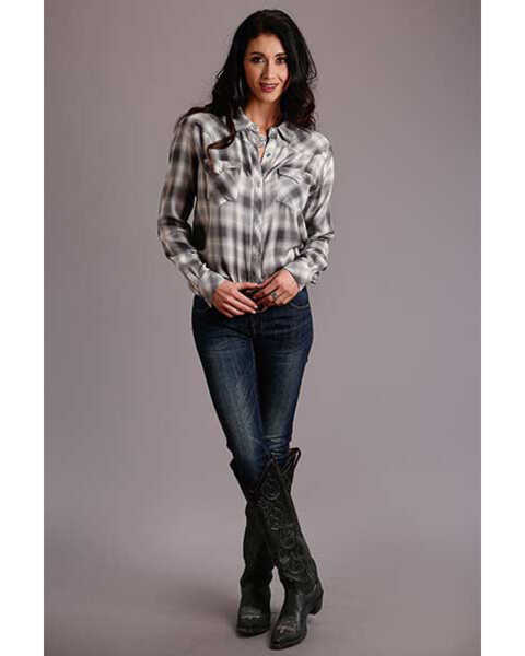 Image #3 - Stetson Women's Smoky Ombre Plaid Long Sleeve Snap Western Shirt , , hi-res