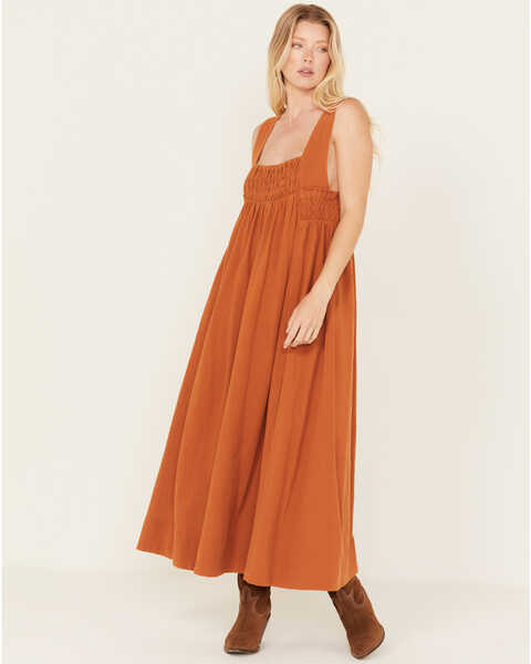 Image #1 - Free People Women's Delphine Midi Dress, Orange, hi-res