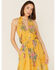 Unique Vintage Women's Budding Romance Floral Print Halter Neck Maxi Dress, Mustard, hi-res