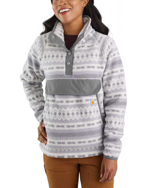 Carhartt Women's Malt Southwestern Print Relaxed Fit 1/4 Snap Fleece Work Pullover , Grey, hi-res