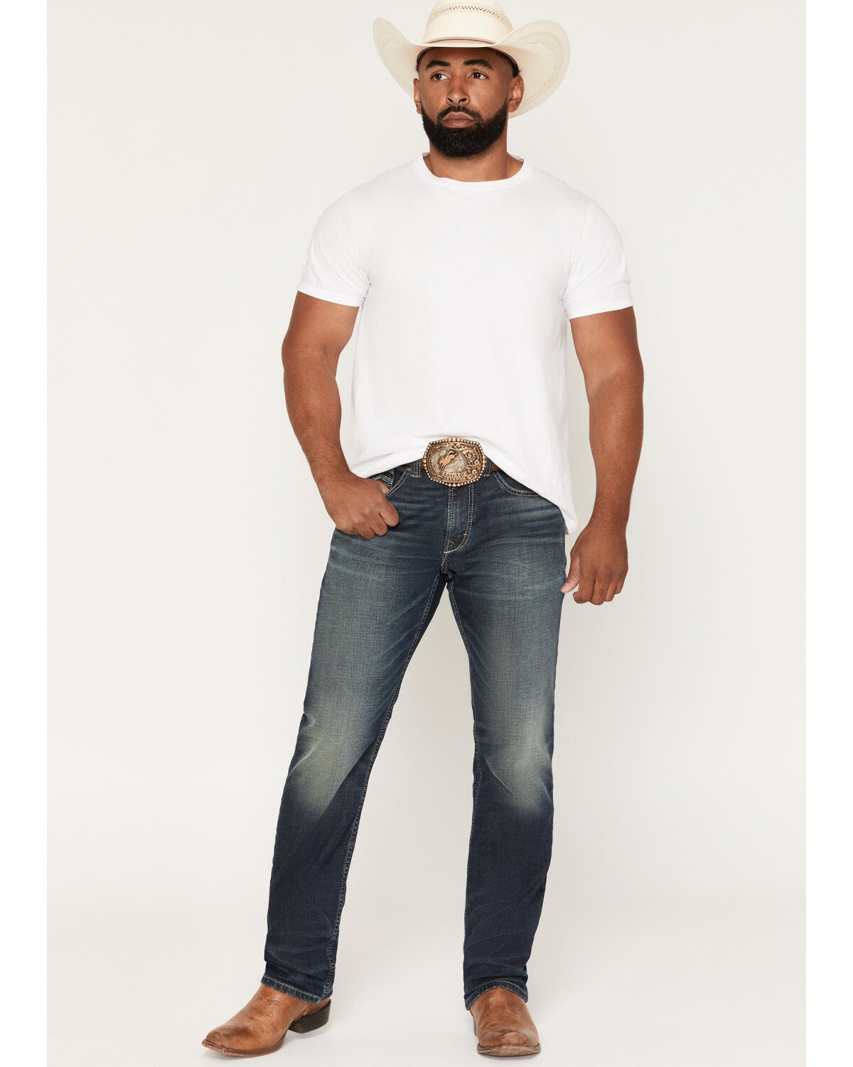 Image #1 - Moonshine Spirit&reg;&nbsp;Men's Duster Wash Decker Slim Straight Stretch Denim Jeans, Dark Wash, hi-res