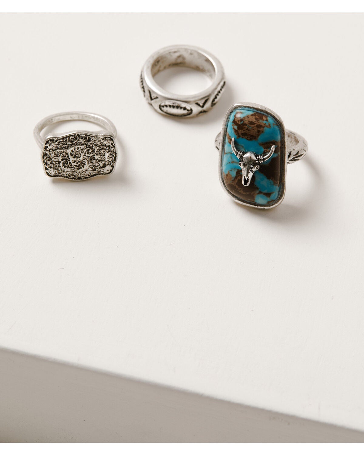 Image #1 - Idyllwind Women's Steer Head Ring Set - 3 Piece, Silver, hi-res
