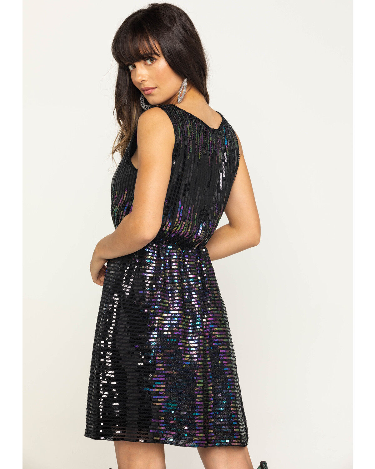 black sequin fit and flare dress