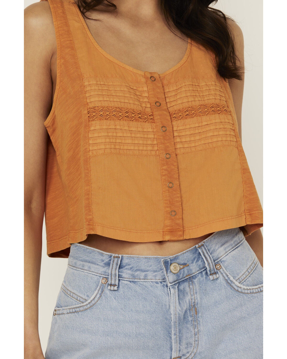 Image #3 - Cleo + Wolf Women's Brighton Cropped Pintuck Tank, Light Orange, hi-res