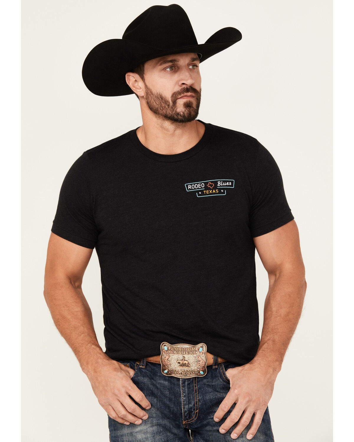 Image #2 - Rode Time Men's Rodeo Blues Short Sleeve Graphic T-Shirt, Black, hi-res
