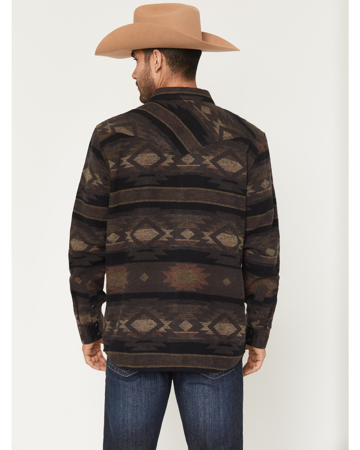 Image #4 - Moonshine Spirit Men's Denver Tonal Southwestern Print Long Sleeve Snap Flannel Shirt, Brown, hi-res