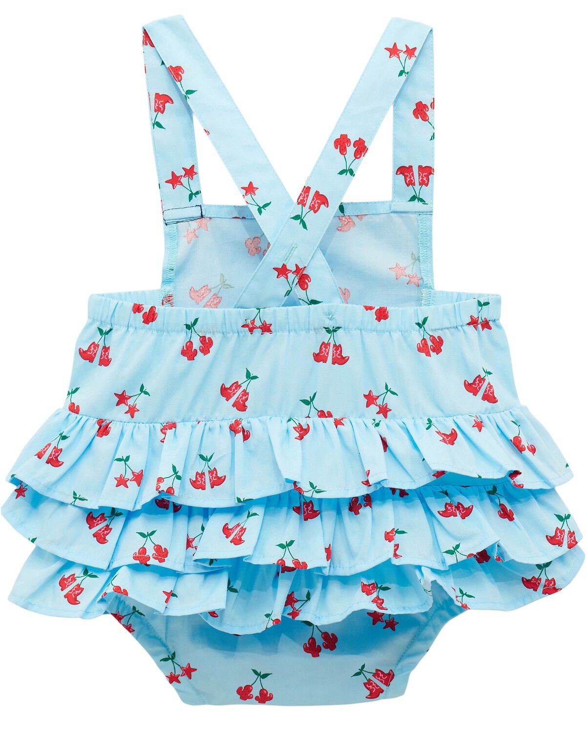 Image #2 - Wrangler Infant Girls' Boot Cherry Ruffle Onesie, Blue, hi-res