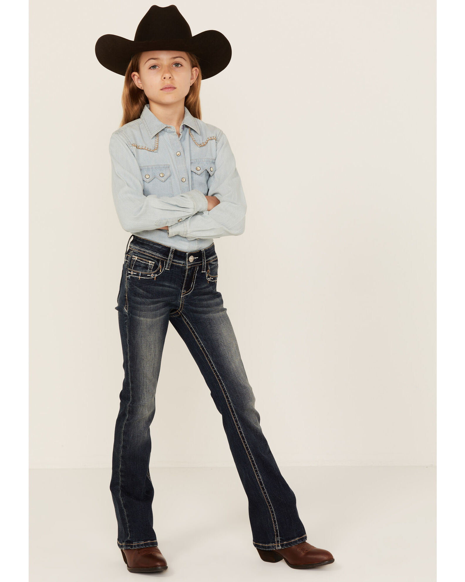 Grace in LA Girls Dark Wash Mid Rise Bootcut Jeans Sheplers