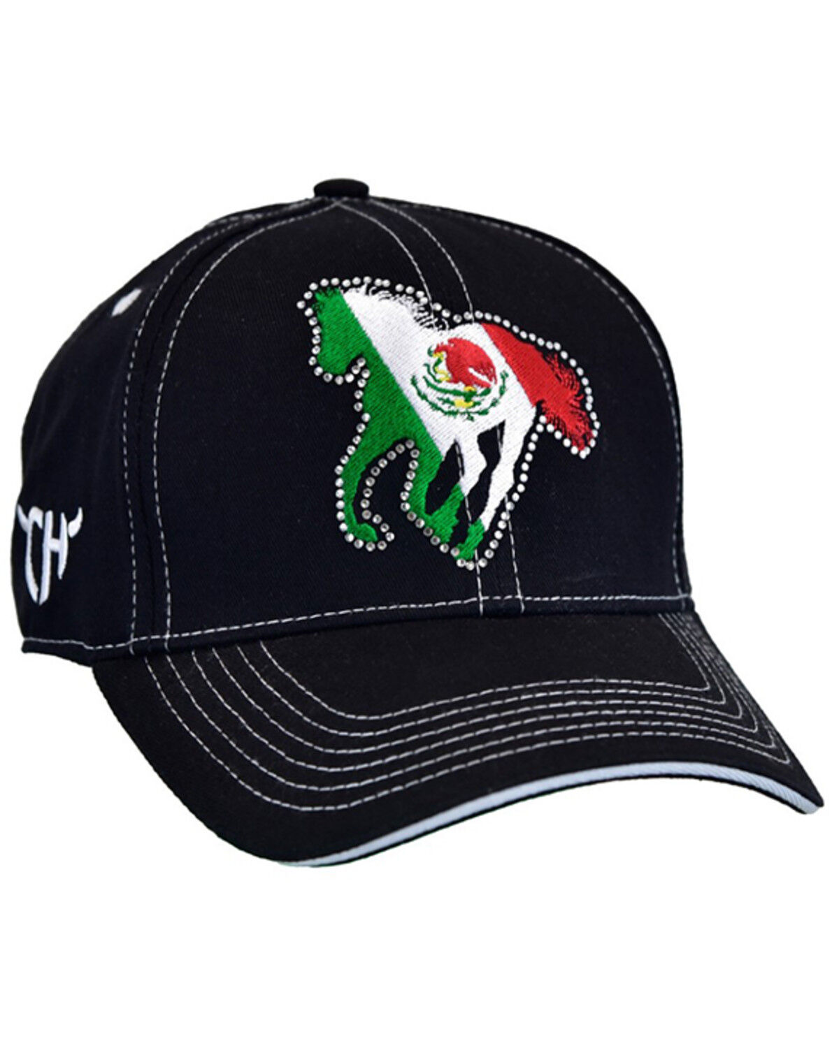 Image #1 - Cowgirl Hardware Women's Mexico Flag Horse Studded Solid-Back Ball Cap , Black, hi-res
