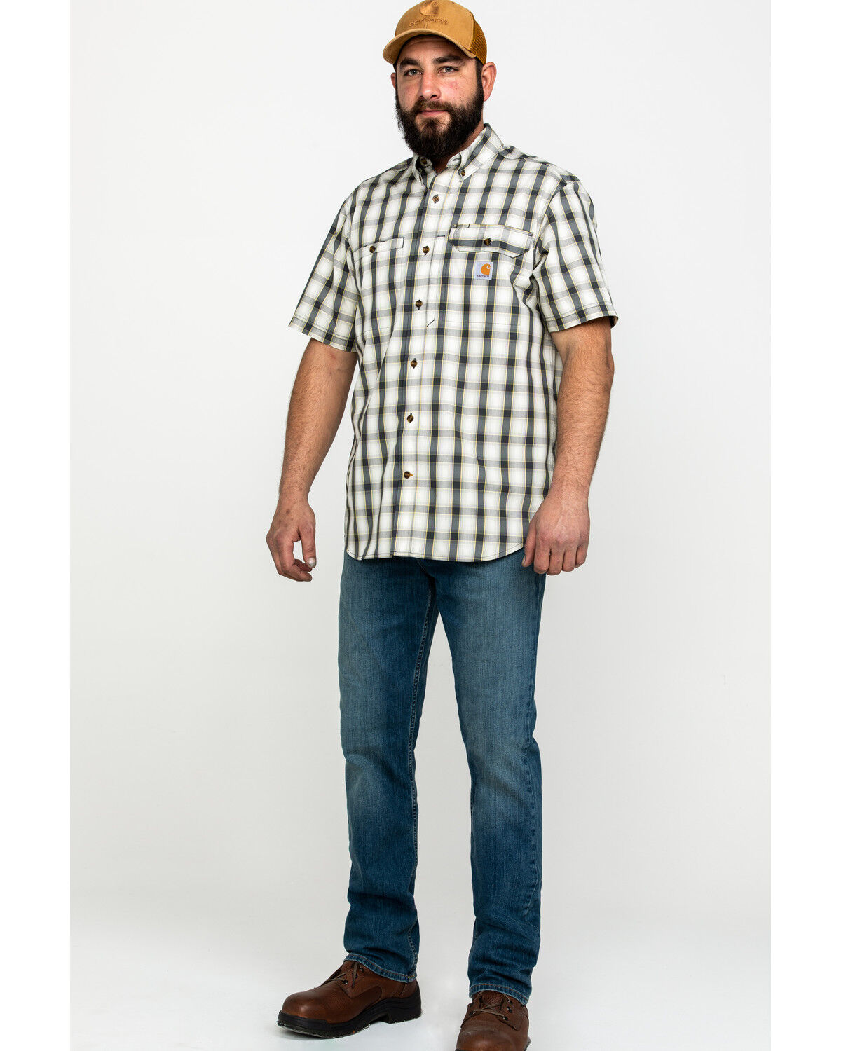 Image #6 - Carhartt Men's Plaid Print Rugged Flex Rigby Short Sleeve Work Shirt, Grey, hi-res