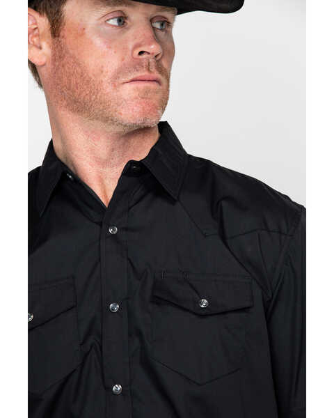 Gibson Men's Solid Pearl Snap Short Sleeve Western Shirt, Black, hi-res