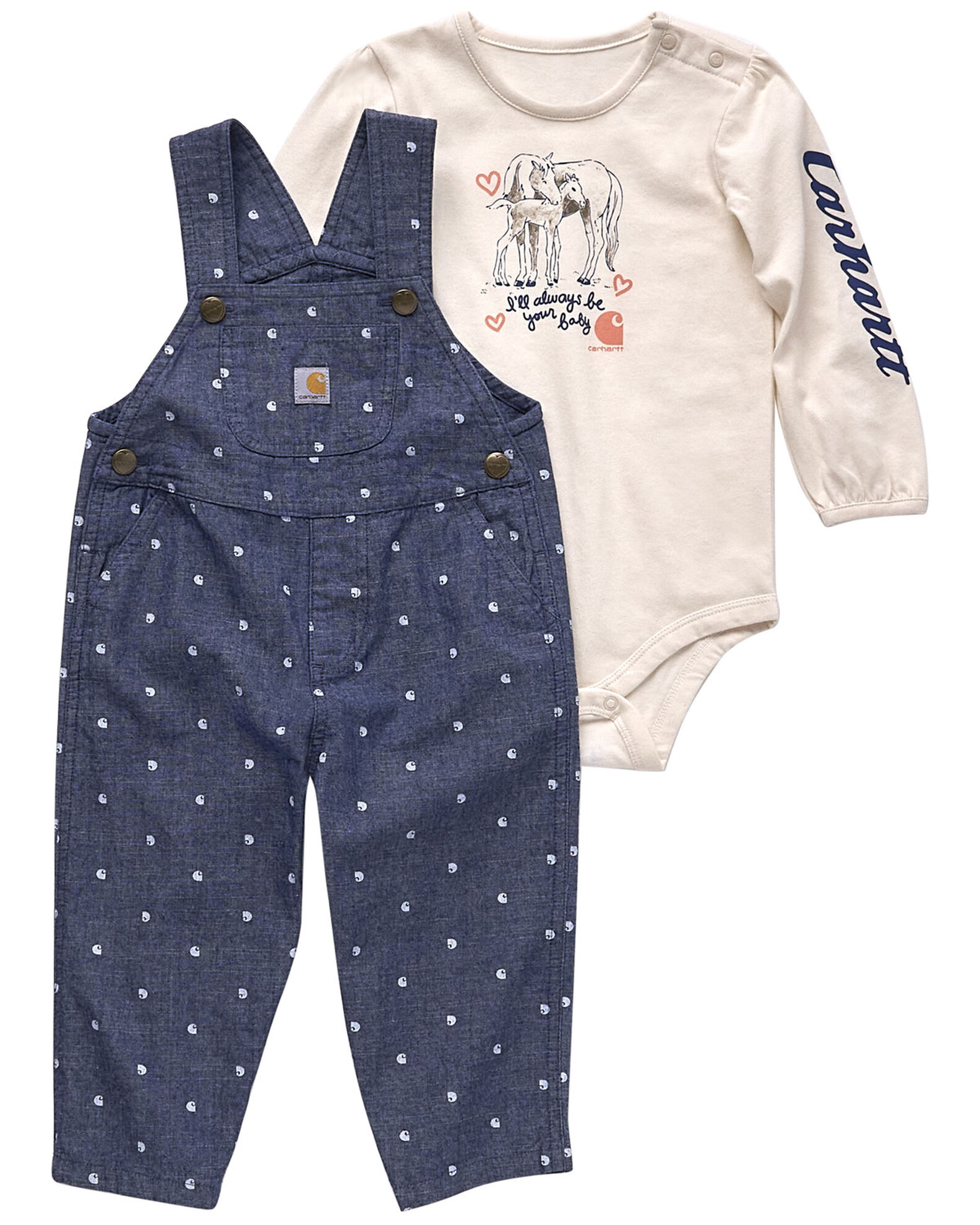 Carhartt Infant Girls Horse Onesie and Overall Set Sheplers