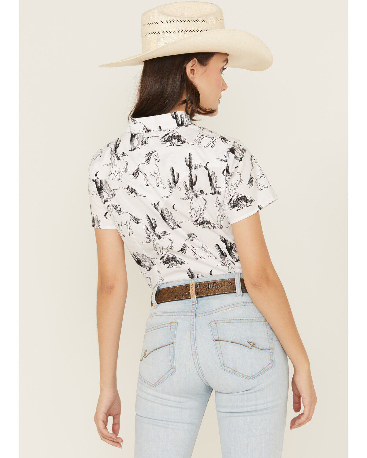 Image #4 - Wrangler Retro Women's Boot Barn Exclusive Horse Print Short Sleeve Snap Western Shirt, Black/white, hi-res