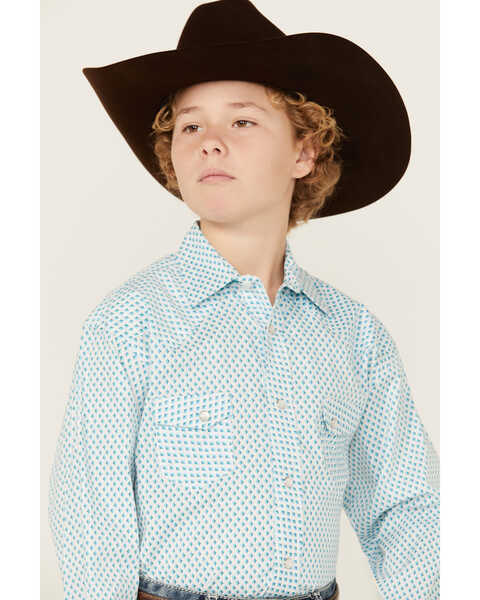 Image #2 - Rock & Roll Denim Boys' Dizzy Geo Print Long Sleeve Pearl Snap Western Shirt , Turquoise, hi-res
