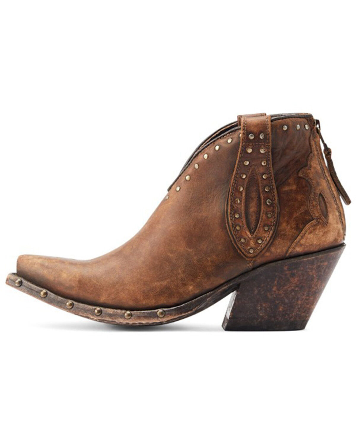Image #2 - Ariat Women's Greenly Distressed Studded Booties - Snip Toe, Brown, hi-res