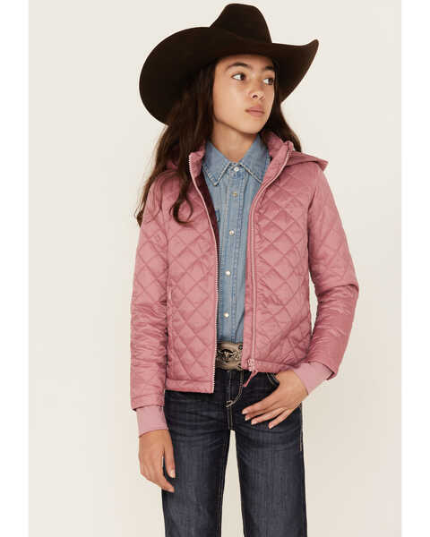 Shyanne Girls' Diamond Hooded Puffer Jacket, Pink, hi-res