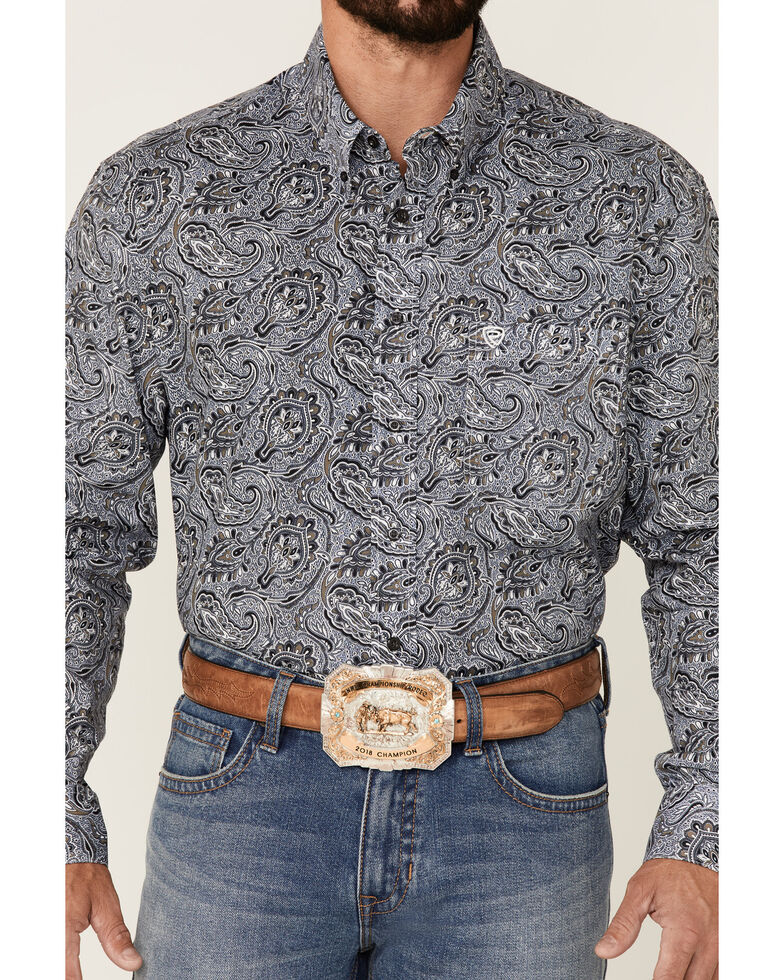 Rock & Roll Denim Men's Paisley Print Long Sleeve Button-Down Western Shirt , Blue, hi-res