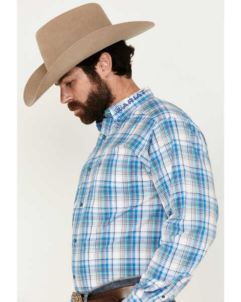 Image #2 - Ariat Men's Pro Series Griffin Team Logo Plaid Print Long Sleeve Button-Down Western Shirt , Blue, hi-res