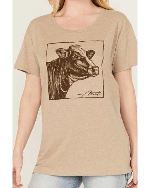 Image #3 - Ariat Women's Cow Short Sleeve Graphic Tee, Oatmeal, hi-res