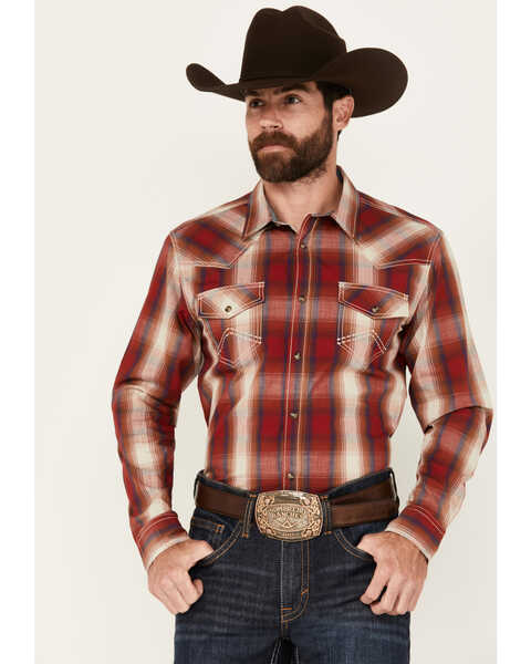 Cody James Men's Flare Plaid Print Long Sleeve Snap Western Shirt, Red, hi-res