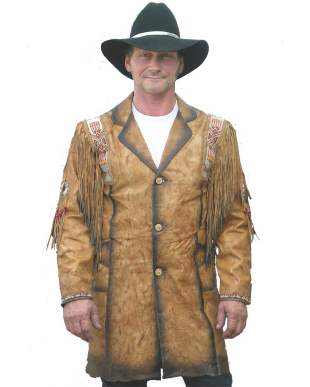 Kobler Leather Men's Fargo Beaded Long Jacket, Tan, hi-res