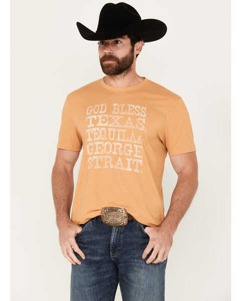 Image #1 - George Strait by Wrangler Men's God Bless Texas Short Sleeve Graphic T-Shirt, Gold, hi-res